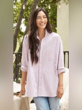 NWT Frank &Eileen Small Shirley Oxford Italian woven Wine Stripe button up shirt